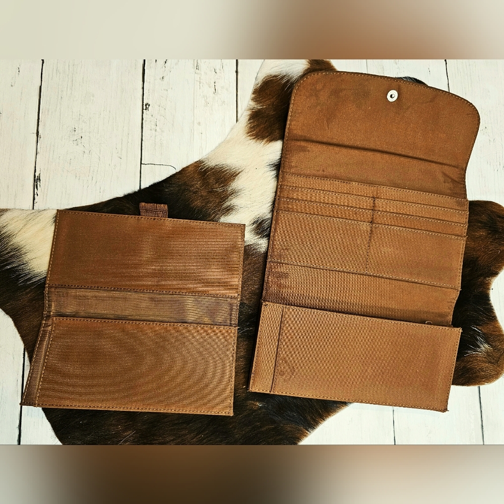 Vintage Relic Fossil Brown Pebbled Leather Trifold Wallet & Checkbook Wallet Set - Picture 3 of 13